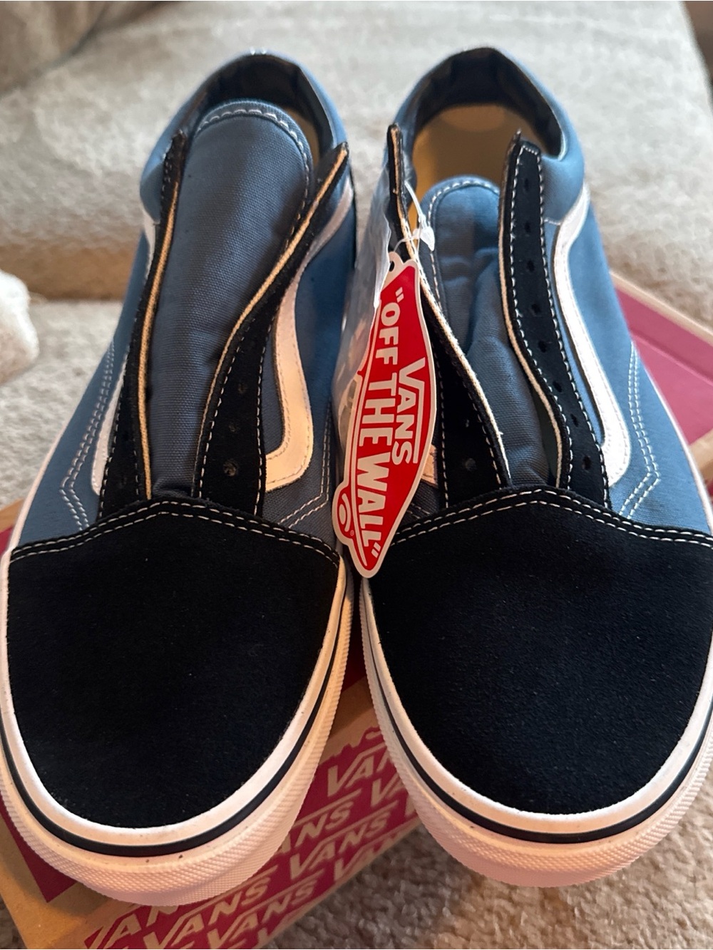 Vans Slip-On Canvas Sneakers in Blue & White
